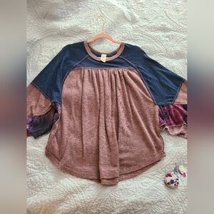 Free People Blue and Brown Top